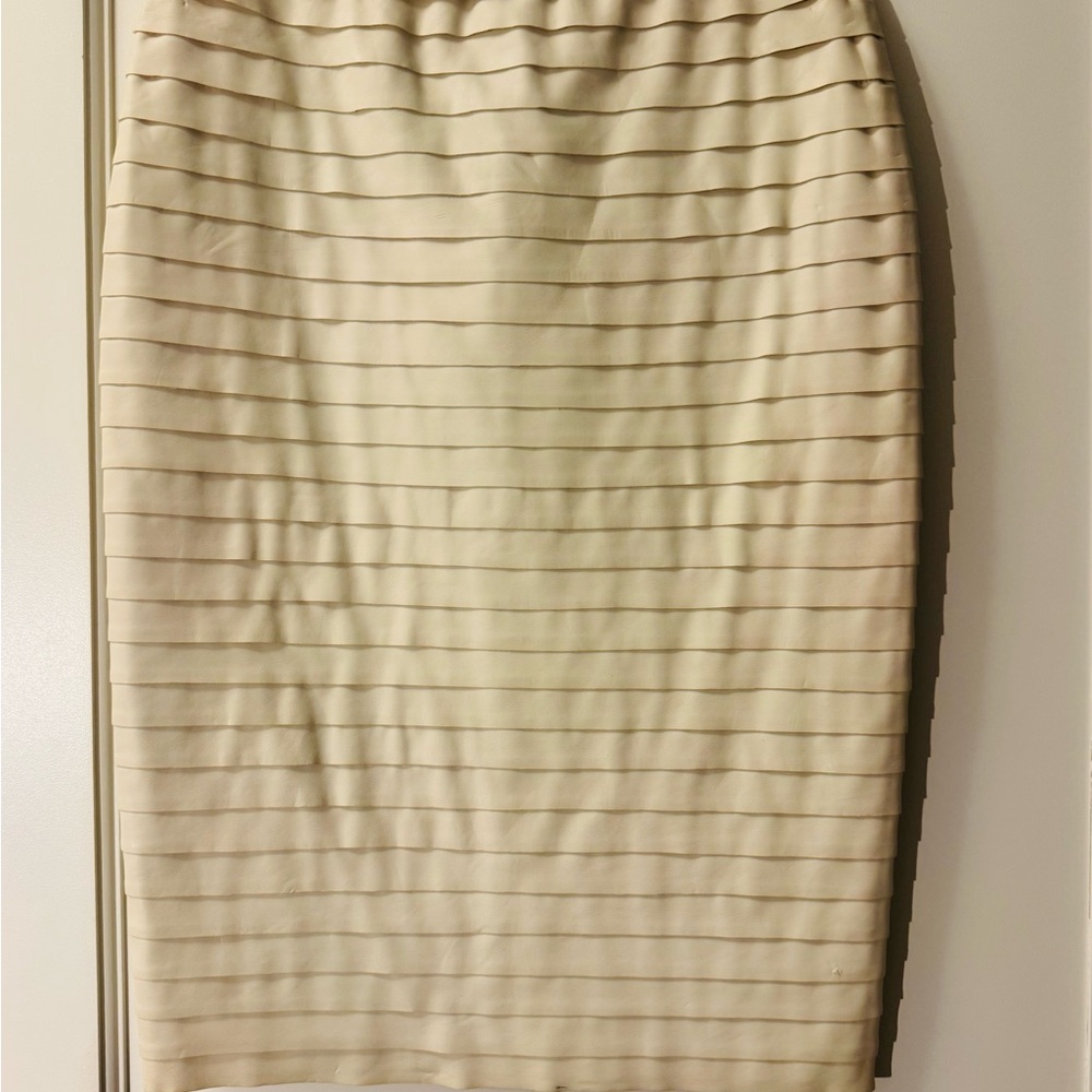 BCBGMaxAzria Cream Pencil Skirt -Faux leather